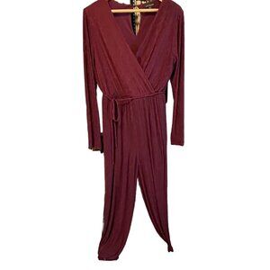 Lily Black Red Sparkle Faux Wrap Wide Leg Jumpsuit Sz XL